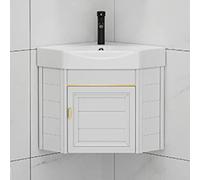 Meuble-lavabo d'angle Compact Mural Moderne avec lavabo et réservoir d'eau, Combinaison bac à lessive, robinets d'eau Chaude et Froide et Drain, Convient aux Cuisines, patios et buanderies,