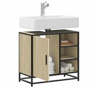 Meuble lavabo de salle de bain en chêne Sonoma 65 x 33 x 60 cm | Design rétro, cadre en métal, résistant à l'humidité, peu encombrant, avec support mural