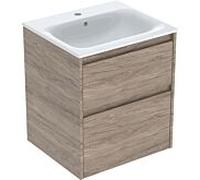 Geberit Ensemble lavabo Renova Plan 504038JR8 2 tiroirs lavabo blanc KeraTect façade noyer