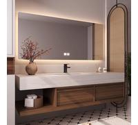 Meuble lavabo - Pierre frittée - Meuble lavabo, lavabo avec meuble sous vasque, miroir mural, évier avec trou pour robinetterie 120 cm 【RW016-120】