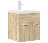 Meuble-Lavabo Salle de Bain avec Vasque Intégrée Et Robinet, Armoire | Bois d'ingénierie résistant à l'humidité, montage mural facile, robinet eau chaude froide, trop-plein intégré, vis non