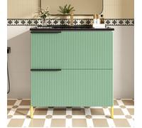 Meuble lavabo simple sur pied pour salle de bain, meuble de rangement avec tiroirs en MDF et lavabo céramique, couleur vert