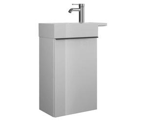 Meuble-lavabo Yumo en résine minérale de Burgbad, comprenant le meuble sous-vasque de 50,5 cm, version pour installation à gauche