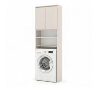 Meuble lave-linge blanc moderne 65,2 x 190 x 25 cm salle de bain buanderie armoire de rangement au-dessus de la machine à laver colonne minimaliste avec deux portes blanches pour le linge (Cachemire)