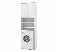 Meuble lave-linge blanc moderne 65,2 x 190 x 25 cm salle de bain buanderie armoire de rangement au-dessus de la machine à laver colonne minimaliste avec deux portes blanches pour le linge (Blanc Mat)