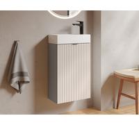 Meuble lave main strié porte réversible beige - H60 x L40 x P22 - VAHIRA