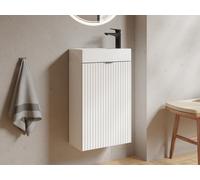 Meuble lave main strié porte réversible blanc - H60 x L40 x P22 - VAHIRA
