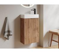 Meuble lave main strié porte réversible naturel clair - H60 x L40 x P22 - VAHIRA