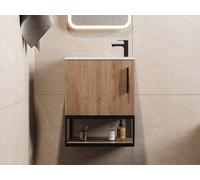 Meuble lave-main suspendu avec niche et vasque blanche - 40 cm - Coloris naturel clair - LOPENA