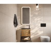 Meuble lave-main suspendu avec niche et vasque noire - 40 cm - Coloris naturel clair - LOPENA