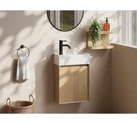 Meuble lave main suspendu avec vasque en résine blanc mat - Naturel clair - 40 x 25.5 x 57 cm - SOREL
