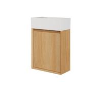 Meuble lave main suspendu avec vasque en résine blanc mat - Naturel clair - 40 x 25.5 x 57 cm - SOREL