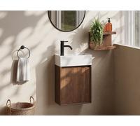 Meuble lave main suspendu avec vasque en résine blanc mat - Naturel foncé - 40 x 25.5 x 57 cm - SOREL