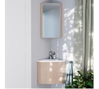 Meuble lave-mains d'angle décor chêne KODA + robinet + armoire miroir
