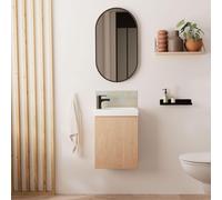 Meuble lave-mains LISA + robinet noir + miroir ovale