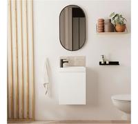 Meuble lave-mains LISA + robinet noir + miroir ovale