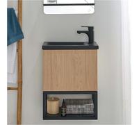 Meuble lave-mains NOVA suspendu métal et bois avec vasque en résine 40x50cm