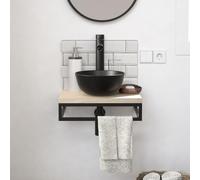 Meuble lave-mains SOHO plan fin p-serviette dessous vasque noire+robinet
