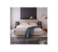 Meuble Lit 160x200 Adulte - Cadre Bois Massif avec Rangement Latéral-Chevet Intégré Moderne-Sommier à La CHAMBRE A COUCHER COMPLETE