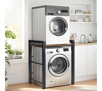 Meuble Machine à Laver et Seche Linge, Colonne Lave Linge Seche Linge, Superposition Lave Linge Seche Linge, 3 Hauteurs Réglables, Capacité Charge 300kg, pour Buanderie, Salle de Bain, Balcon, Noir