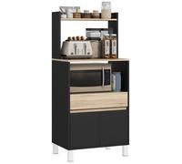 Meuble micro onde - HOMCOM - avec placard, tiroir, étagère supérieur - 60 x 40 x 131 cm - chêne et noir