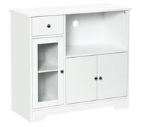 HOMCOM Meuble micro-ondes, buffet cuisine, armoire de rangement, pour cuisine, salle à Manger 90 x 40 x 82 cm verre trempé et bois, blanc