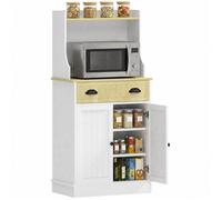 Meuble micro-ondes - HOMCOM - étagère réglable sur 3 niveaux - espace ouvert, 1 tiroir et 2 portes - 61 x 35 x 125,4 cm - chêne