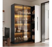 Meuble Moderne 110,5x35x160 cm Vitrine Verre Trempé LED Étagère Coulissante 50 kg Charge Anti-chute Durable blanc VITRINE