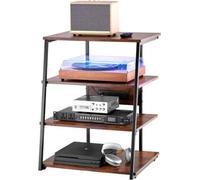 Meuble multimédia avec blocs multiprises - Support TV d'angle - Étagères en bois réglables en hauteur pour différents appareils multimédia