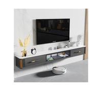 Meuble multimédia Console multimédia Flottante de Luxe Moderne avec Porte Rabattable en Verre pour Le Salon(Dark Gray,200x25x24cm)