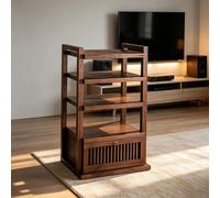 Meuble multimédia en noyer massif, support Hi-Fi avec tiroir de rangement | Noyer noir massif, finition cire haut de gamme, charge maximale 200 kg(61x53x116cm/24.0x20.9x45.7in)