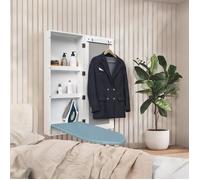 Meuble mural avec planche à repasser rabattable et miroir, MDF classique blanc, 95 x 34 x 17,5 pouces