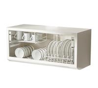 Meuble Mural Cuisine, Acier Carbone Armoire Toilette, Verre Trempé de 5mm | Placard Salle de Bain, Profondeur 24cm, Hauteur 35cm, Égouttoir, Porte à Ouverture Vers le Haut(White,80x24x35cm/31x9.5x14in)