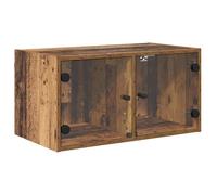 Meuble mural en bois d'ingénierie - vidaXL - 68x37x35 cm - Bois ancien - Portes en verre - 2 étagères - Montage mural