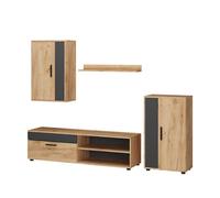 Vicco Meuble-paroi Berno Chêne doré/Anthracite | Lot de 4, convient au rangement des appareils multimédias et des accessoires