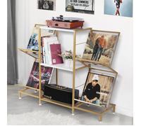 Meuble Platine Vinyle Tourne Disque Support Or Blanc avec Rangement à 4 Niveaux