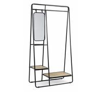 Meuble Porte Manteau avec Miroir Jerrod Vestiaire d'Entrée en Acier Noir et Bois 43x93x178cm