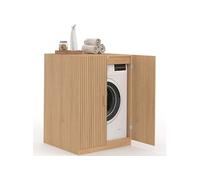 Meuble pour machine à laver avec portes JULIETTE effet lattes tasseau bois coloris chêne