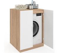 IDMarket - Meuble pour Machine à Laver avec Portes Wallis Blanc et Bois façon hêtre