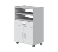 Meuble pour micro-ondes sur roulette en bois mélaminé blanc effet béton - Longueur 59 x Profondeur 40 x Hauteur 92 cm --