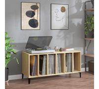 Meuble pour platine vinyle, en contreplaqué, en chêne, finition Sonoma, dimensions : 100 x 38 x 48 cm. Armoire pour platine vinyle, support pour disques vinyles, design élégant et moderne, durable et