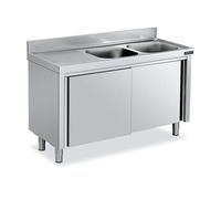 Meuble pour plonges L.1000mm avec Portes Coulissantes - - - Acier inoxydable 1000X600x600xmm