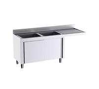 Meuble pour plonges L.1400mm avec Portes Coulissantes et Espace pour Lave-vaisselle - - - Acier inoxydable 1800X600x600xm