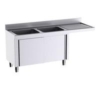 Meuble pour plonges L.1400mm avec Portes Coulissantes et Espace pour Lave-vaisselle - Distform - - Acier inoxydable 1800X600x600xm G