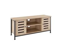 Meuble TV - TECTAKE - Meuble de salon CARLOW bois et acier, 2 compartiments et porte magnétique, 110 x 41,5 x 50,5 cm - Bois clair