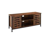 Meuble TV - TECTAKE - Meuble de salon CARLOW bois et acier, 2 compartiments et porte magnétique, 110 x 41,5 x 50,5 cm - Bois foncé
