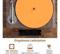 Meuble pour tourne-disque avec prise & USB & Type C 79,5 x 40 x 79 cm Marron rustique