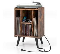 Meuble pour Tourne-disque COSTWAY-4 Étagères Ouverts-Prise de Courant-Port USB-Plateau Spacieux-43 x 34,5 x 67,5 CM-Charge 90 KG