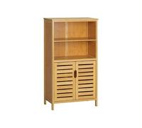 Meuble rangement bas salle de bain bambou style naturel 2 portes avec étagère 2 niches bambou