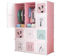 Meuble Rangement Enfant - 12 Cubes - Rose - Armoire Modulable avec Portes - 110x47x147CM